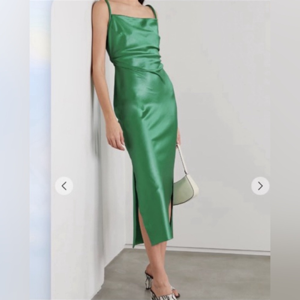 NANUSHKA satin open back emerald green dress large